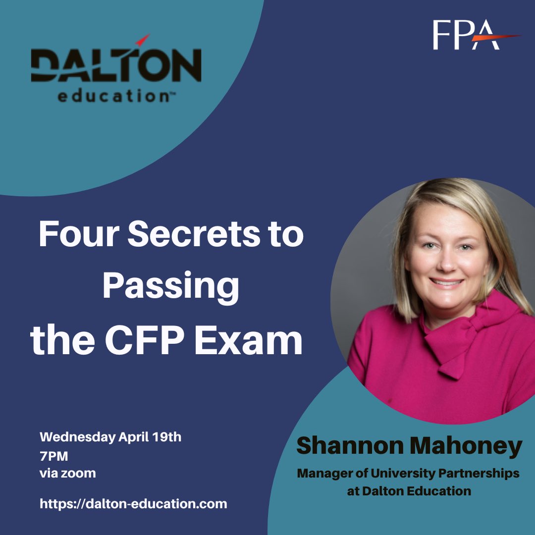 Do you plan on taking the CFP exam? If so, you won’t want to miss this! Shannon Mahoney is the Manager of University Realtionships for Dalton Education. She is going to speak about what to expect when taking the CFP exam.
via zoom - csus.zoom.us/j/83766837418