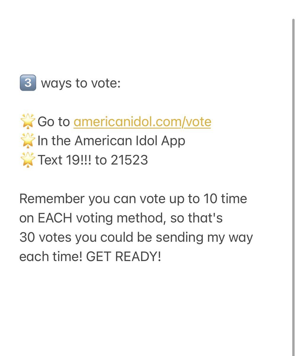 itsdawsonwayne's tweet photo. VOTE 19!!!! It's time to VOTE and TUNE IN to @AmericanIdol to vote for your favorite to remain in the Top 20! You only have until tomorrow at 3am PST / 6am EST to vote so do it RIGHT NOW! #AmericanIdol https://t.co/SKLcR1yRvP