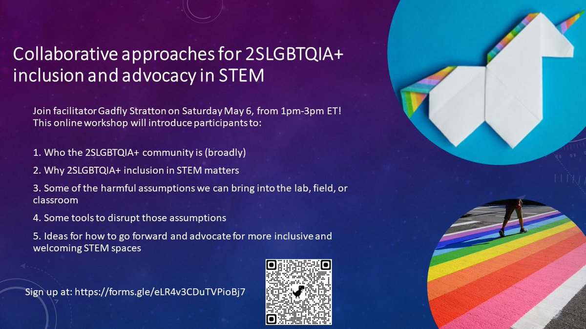 Gadfly Stratton, PhD 🏳️⚧️🌈 (@ng_stratton) on Twitter photo Hello <a href="/sfs_src/">SFS Students</a>! The SRC DEI Committee are putting on an online workshop on "Collaborative approaches for 2SLGBTQIA+ inclusion and advocacy in STEM" on Saturday May 6, from 1pm to 3pm ET, facilitated by me! 🫣🌈🧑🔬
Sign up at: forms.gle/eLR4v3CDuTVPio… Hello <a href="/sfs_src/">SFS Students</a>! The SRC DEI Committee are putting on an online workshop on "Collaborative approaches for 2SLGBTQIA+ inclusion and advocacy in STEM" on Saturday May 6, from 1pm to 3pm ET, facilitated by me! 🫣🌈🧑🔬
Sign up at: forms.gle/eLR4v3CDuTVPio…