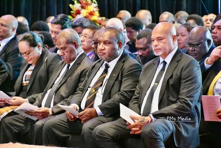 Governor General of Papua New Guinea, Grand Chief Sir Bob Dadae and Lady Dadae, Prime Minister of Papua New Guinea, Hon James Marape,  and Deputy Prime Minister of Papua New Guinea,  Hon. John Rosso attending Late Former Prime Minister,  Sir Rabbie Namaliu Funeral Services .