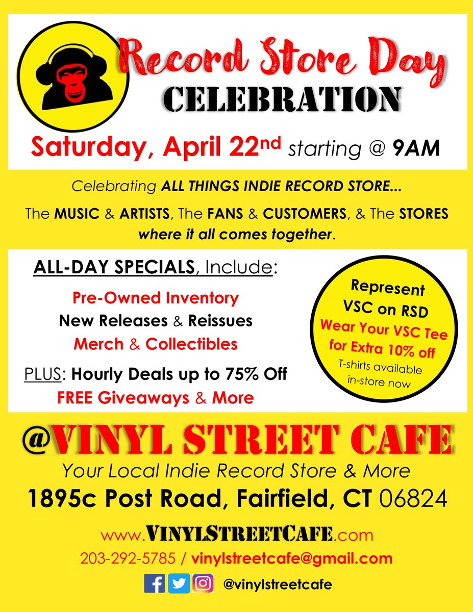 vinylstreetcafe's tweet photo. VINYL LOVERS, come out to play-ay.

Record Store Day at Vinyl Street Cafe
Saturday, April 22nd, starting at 9am

#RSD #VSC #Fairfield #CT https://t.co/0kmAjRhVXp