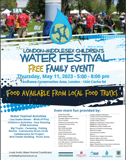 London-Middlesex Children's Water Festival is back in person and are hosting a FREE Family Event on Thursday, May 11 from 5 - 8pm. For more information check this out👇<a href="/UTRCAmarketing/">Upper Thames River Conservation Authority</a> <a href="/JeffBruce11/">Jeff Bruce</a> <a href="/AskeyScott/">Scott</a>