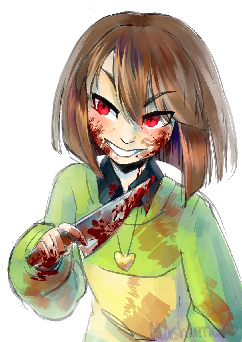Mashuroneko's tweet image. It was difficult to choose so I will show two versions
This sketch I drew before the art for Underzine: Halloween, but I probably won’t be able to show the result because I can’t estimate how violent it is, but I’ll think what I can do about it

#undertale #chara #undertaleFanart