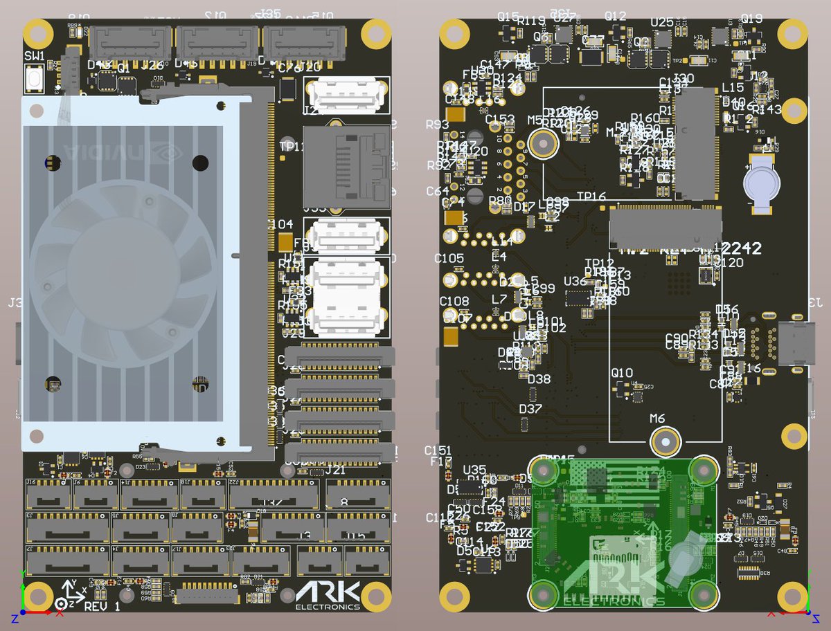 ArkElectron's tweet image. Quick update on the ARK  Jetson Orin NX/Nano Pixhawk Carrier. Placement is mostly final and  routing is in progress! Current dimensions not including the Jetson  module and heatsink are 11.6cm x 7.2cm x 2.3cm. Stay tuned for more  updates.
arkelectron.com/shop/
#pixhawk #drones