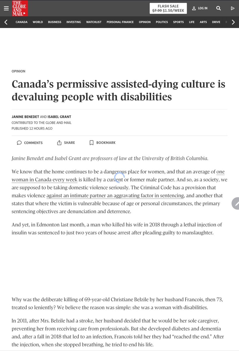 ODSPoor's tweet photo. "Canada’s permissive assisted-dying culture is devaluing people with disabilities" Globe and Mail. #onpoli #cdnpoli #canpoli #maid #candis #odsp #odspoverty #aish #said #welfare #canada #assisted #disabilities 

archived version, no paywall:
https://t.co/XpXOO1u6nf https://t.co/3DXK8DoFWn