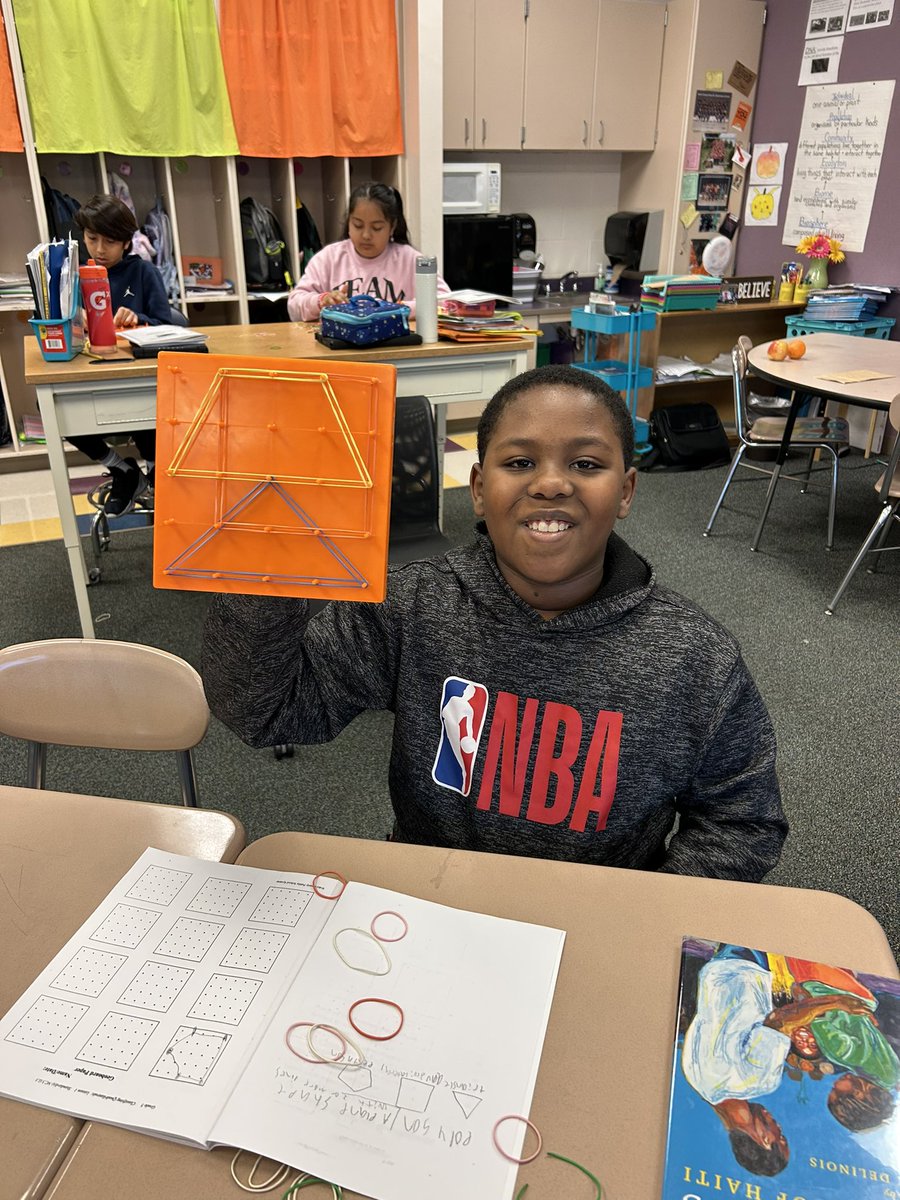 LearnEveryday5's tweet photo. We had fun today @NFP_Elementary using our geo boards to start our last unit of the school year on quadrilaterals! https://t.co/saraFmFJ7A
