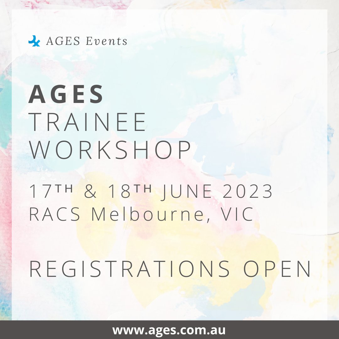 AGES_Society's tweet photo. Join us for the AGES Trainee Workshop 2023 - Registrations Open!

Date: 17th &amp; 18th June 2023

RACS Melbourne, VIC

Visit the AGES Website for more info and to register...

https://t.co/S2XVM0lMf2
#agessociety #gynae #workshops https://t.co/siBekHlM0m