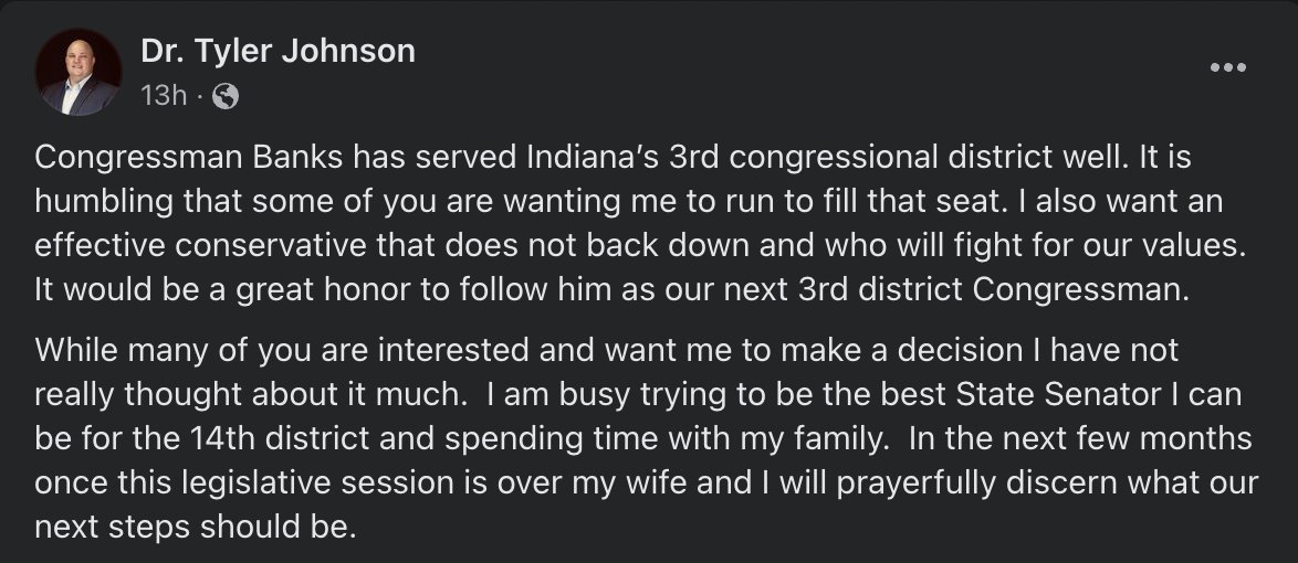 Apparently Dr. Killroy considering a run at #IN03? I guess we need to wait to see if God or an AR15 tells him to run?