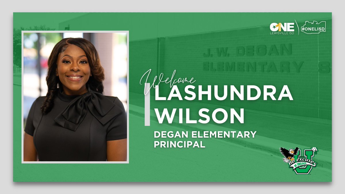 Congratulations to Ms. LaShundra Wilson, the new principal of Degan Elementary! Ms. Wilson currently serves as an assistant principal at LHS Killough and was the assistant principal at Degan from 2016-19.

Read more about our new principal: bit.ly/41yVRWT