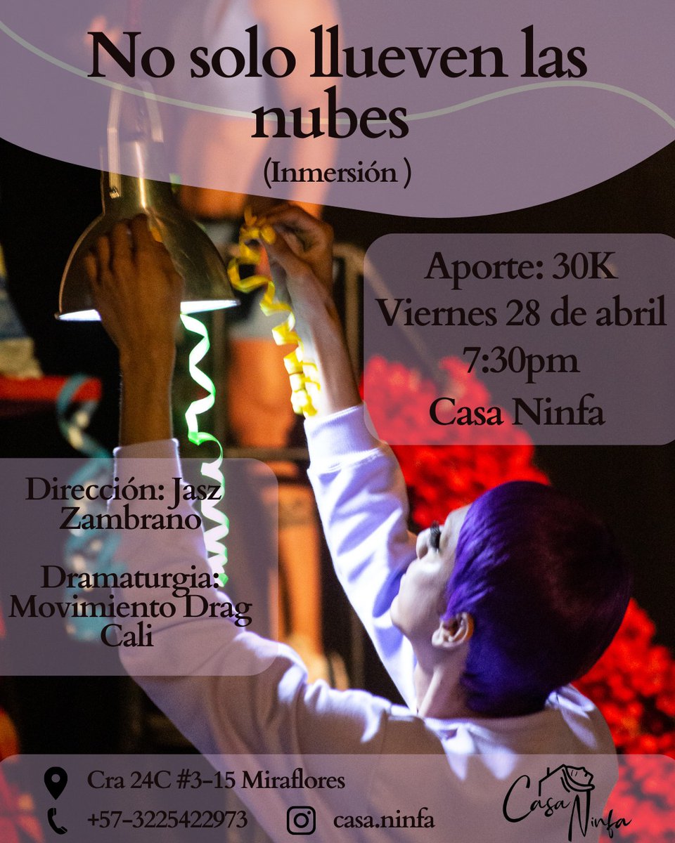 Byagrax's tweet photo. Esta es una oportunidad para vivir la experiencia de una forma diferente, si quieres realmente vivir la inmersión y compartir esta historia desde adentro.
Acompáñanos este Viernes 28 de Abril en #CasaNinfa con #Nosololluevenlasnubes de @Movimientodc1 
Cupo limitado.
Reserva ya. https://t.co/8GLDMu3kBn