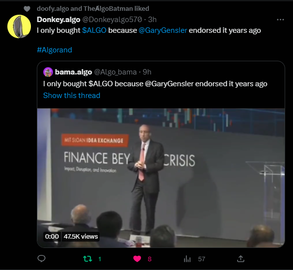 I only bought $ALGO because <a href="/GaryGensler/">Gary Gensler</a> endorsed it years ago