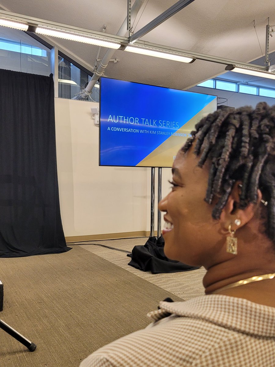 kprather88's tweet photo. So proud of my amazing grad student @kelakimble getting ready to deliver @UCSanDiego as Minister for the Air discussing Kim Stanley Robinson's book Ministry for the Future!! https://t.co/eR3RHXMzUv