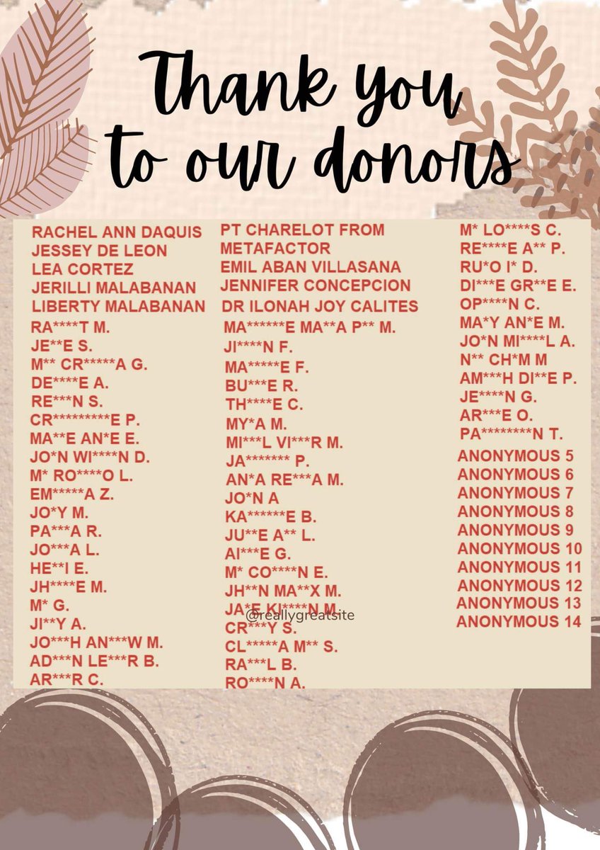 Donation Drive for Tatay Jesus and Ate Cindy Transparency Report

Total Donations: P302,540.00
As of April 17, 2023 11:59pm

Thank you very much to all our donors. Your generosity means everything to our family in supporting the medical expenses of Tatay and Ate. 🙏🏻❤️