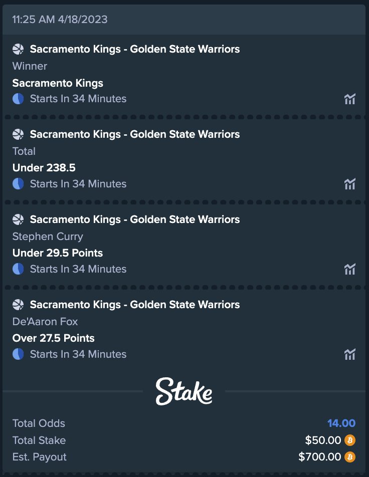 Stake's tweet image. Hi Twitter,

I've decided to have a play on the Kings V Warriors match. If my bet wins, i'll share the winnings with some people who retweet this.

Regards,
Kevin