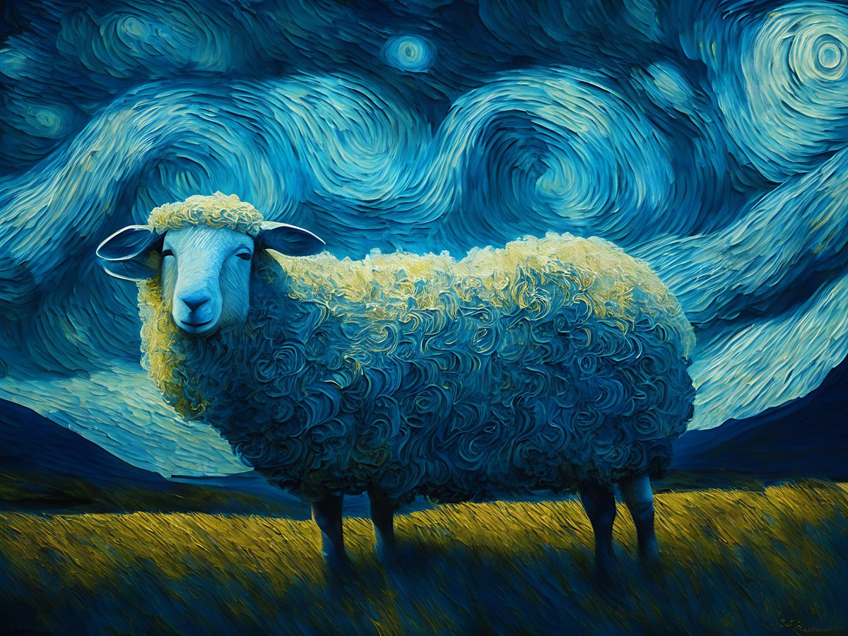 𝗜𝗿𝗶𝘀𝗵 𝗦𝗵𝗲𝗲𝘁 𝗩𝗮𝗻 𝗚𝗼𝗴𝗵 𝗦𝘁𝘆𝗹𝗲 🖌️ 

#Irish #Sheep #Sheep #VanGogh #Painting #Art