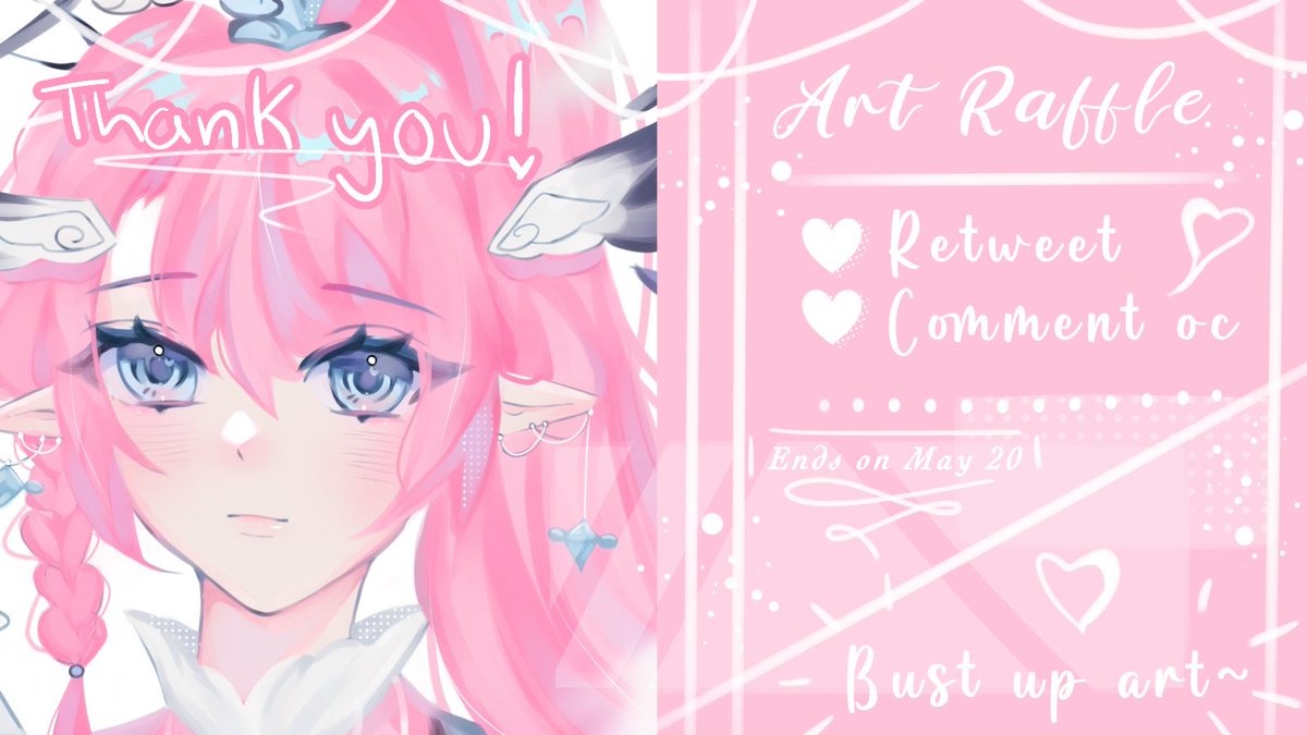⟪Art Raffle!⟫ Thank you for 2.7k!! 🫶
To enter: 🌸
◈ Just retweet
◈ Like this post 
◈ Comment the oc you wanted drawn! (No NSFW/furries/mecha!) 
Ends on May 20th!
Prize: 1 rendered bust up art 💗✨