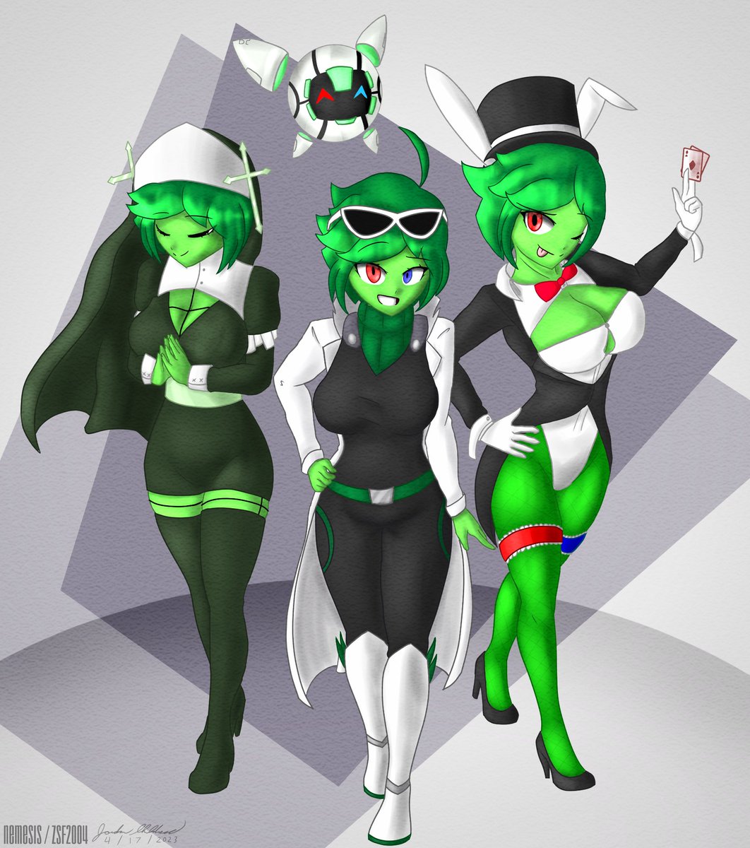 NemeZSF2004's tweet photo. Now that's what I call three in one. (characters belong to @Willykururu1) 

#oc #fanart #persona https://t.co/hsSuv32nRo