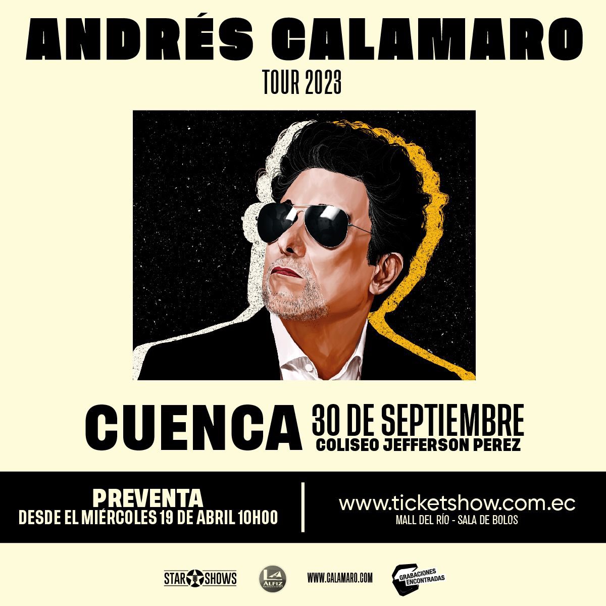 Andrés Calamaro llega a Ecuador 🇪🇨 con su “Tour 2023"🎹Su reencuentro con Quito, 28 de septiembre, Ágora de la Casa de la Cultura 🎸Por primera vez en Cuenca, 30 de septiembre, Coliseo Jefferson Pérez🎫Entradas a la venta este miércoles 19 de abril, 10:00 am ⏰ en Ticketshow 🐟