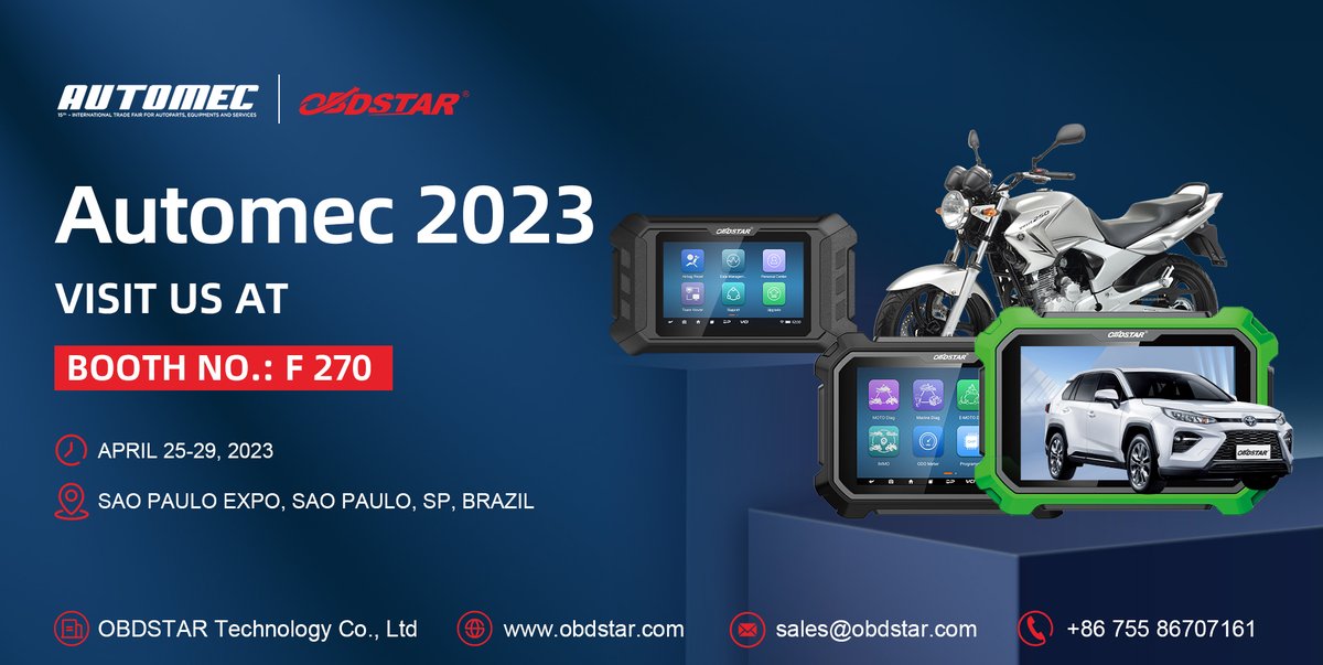 ObdstarTec's tweet image. Invitation for Brazil AUTOMEC 2023👏
BOOTH NO. : F 270
Welcome your visit ! 🥰
#OBDSTAR #AUTOMEC #BRAZIL #SaoPauloEXPO