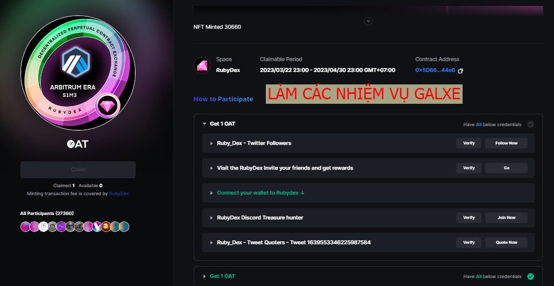 tranthanhbk's tweet photo. 🚨🚨Hướng dẫn săn #Airdrop sàn #RubyDEX @Ruby_Dex 

✅RubyDEX💎 : là một DEX thế hệ tiếp theo mang đến trải nghiệm giao dịch cực kỳ nhanh chóng trên mạng #Arbitrum.

🕔Time: 30/4 End

🎁Token $RUBY và #Mystery Box. 

1/ Bước 1: Truy cập:  https://t.co/mWS6CBUVdQ

- Sign in -> Kết nối ví 

2/ Bước 2 : Claim  OAT 

- Truy cập: https://t.co/RJYFifUopB 
-> KYC nhấn vào biểu tượng Kim cương để kyc

- Truy cập : https://t.co/9FFCzRq8Xw 

- Truy cập : https://t.co/WSpU8SiwUk

- Truy cập: https://t.co/WSpU8SiwUk

- Claim OAT 

3/ Bước 3: Truy cập Crew3 :https://t.co/hJ4NZPlQc5

✅Đáp án "Egg Hunt Q123" : 1A - 2B - 3A

#RubyDEX #Arbitrum #Airdrop #FreeNFTs