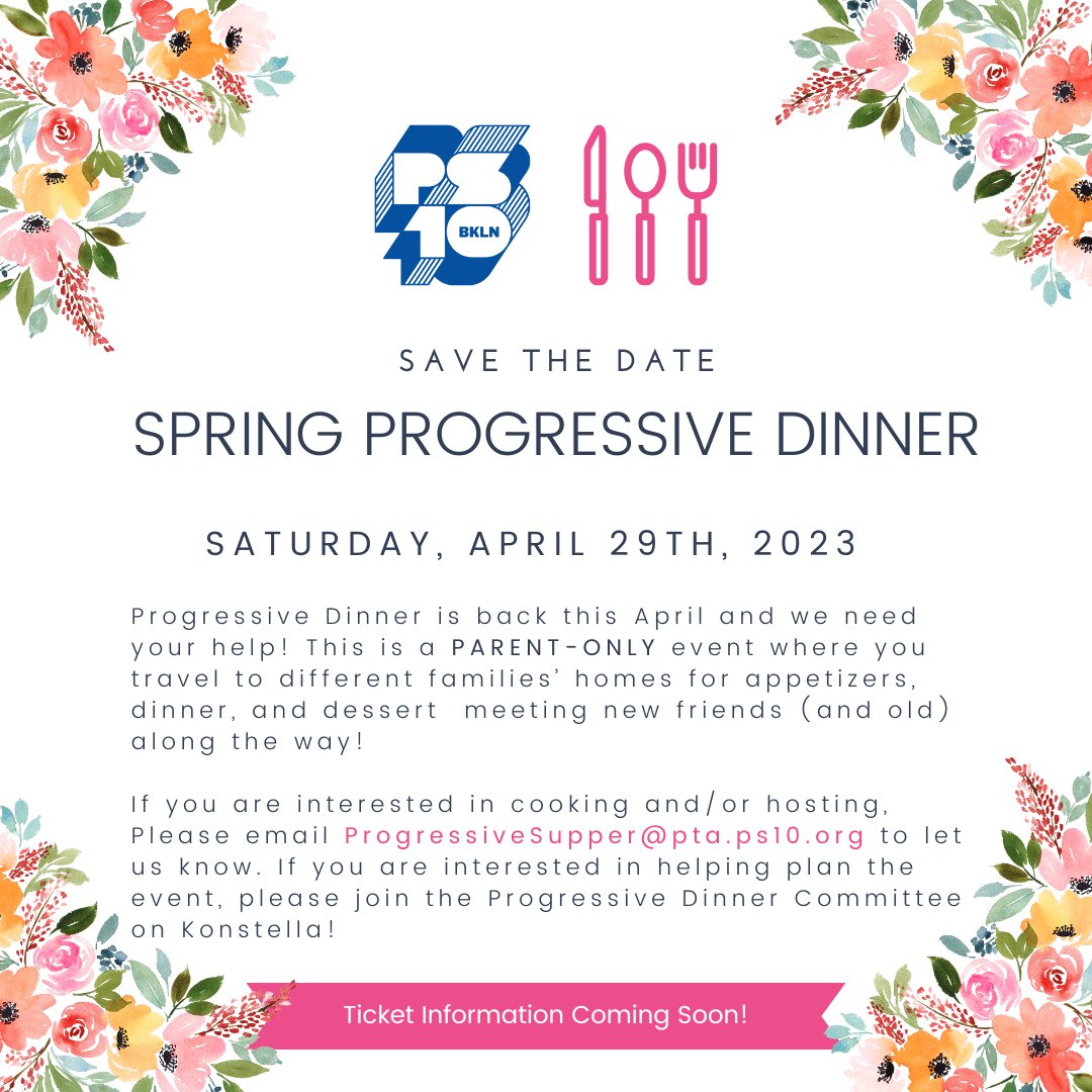 Tickets for the next Progressive Dinner on Saturday, April 29th are on sale NOW! Limited seats available, so get yours today: konstella.com/app/school/57b…