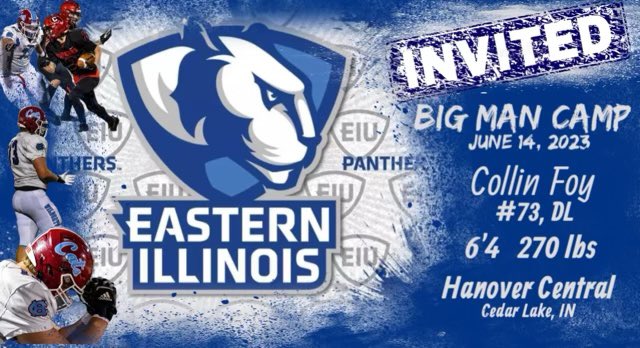 collin_foy's tweet photo. Officially INVITED @EIU_FB for the Big Man Camp this June. Thank you to Coach Sutton for this opportunity. I cannot wait to meet everyone and put in some work. #IndianaPreps #PrepRedzone #IndyWeOutHere #Grateful #Panthers https://t.co/W7Th3uZerz