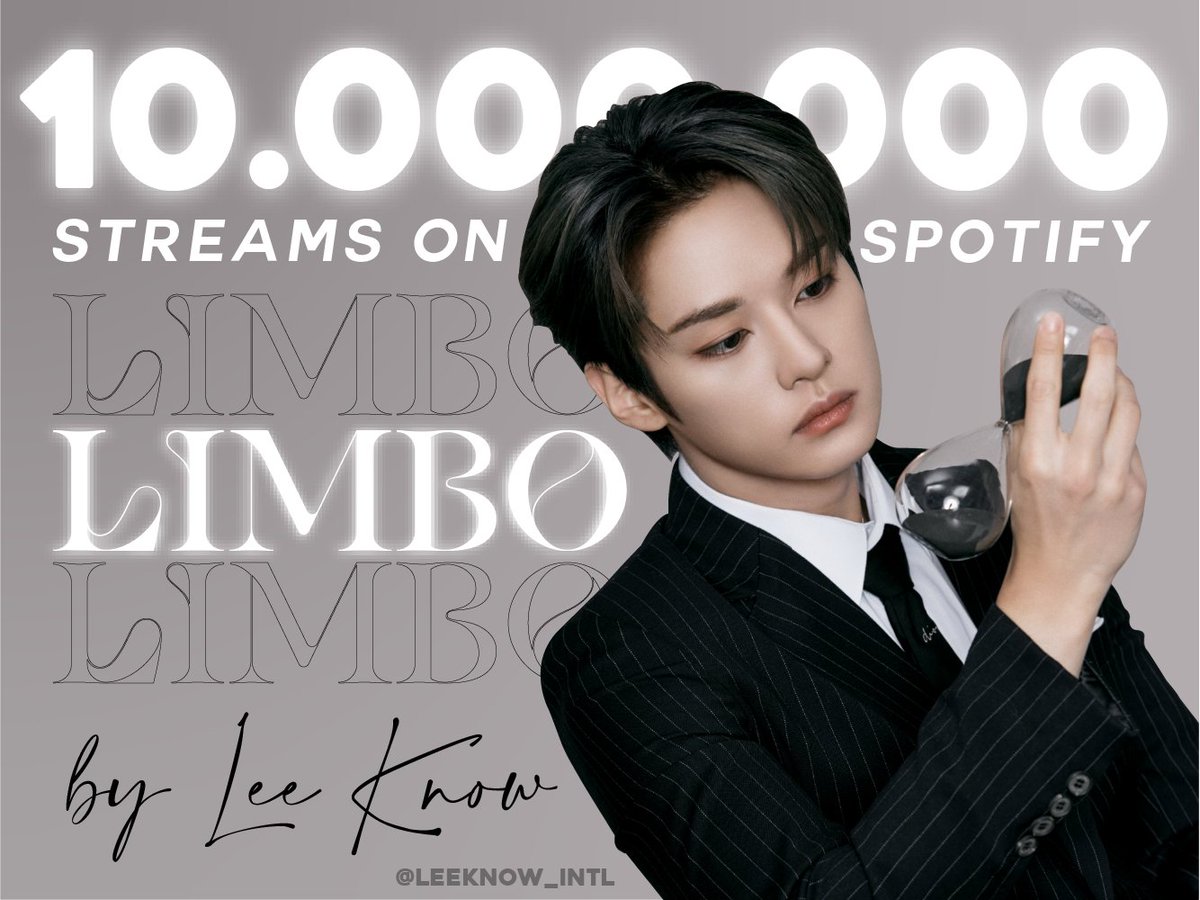 LEEKNOW_INTL's tweet photo. “나지막이 (LIMBO)” by Lee Know has surpassed 10 MILLION streams on Spotify! 👏🏻🎉

🎵 : https://t.co/mnR14k2PMr

It remains as the 2nd most-streamed solo track from the album.

#Limbo #나지막이 #LeeKnow 
#리노 #StrayKids @Stray_Kids https://t.co/WyEu24ce96