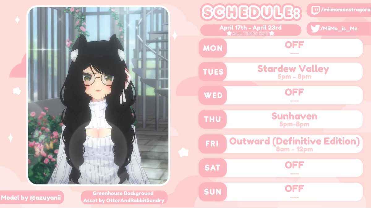 MiiMo_is_Me's tweet image. 🧶👹🧶Schedule Drop!🧶👹🧶
This week is gonna be cozy as usual for two days with #stardewvalley and #sunhaven, then we're gonna be playing #outward for the very first time! Hope to see you all there, my Beastlings~

#vtuber #envtuber #twitchscedule