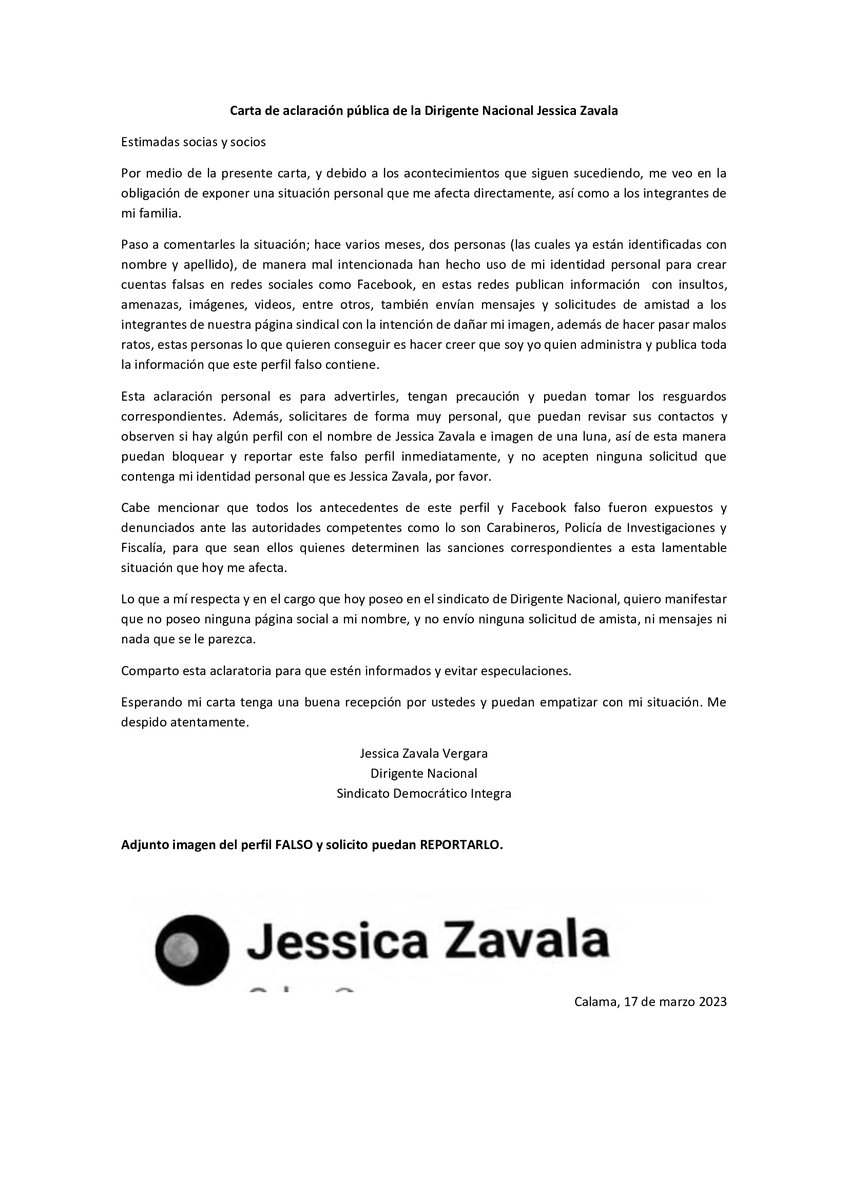 DemocraticoI's tweet photo. estimados socias y socios los invito a leer la carta de aclaracion publica de la dirigente jessica zavala https://t.co/nQg9ftBhmI