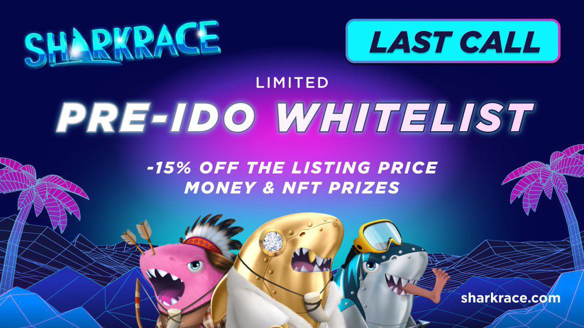 SmartCryptoNew1's tweet image. 🦈@Sharkracecom’s PRE-IDO WHITELIST tokensale is still OPEN! 

Secure your spot while you can! 🔥

💲 Exclusive -15% off 

🏅 Cash &amp;amp; NFT winnings for WL members

✅ Join WL: bit.ly/SharkRaceSmart…
