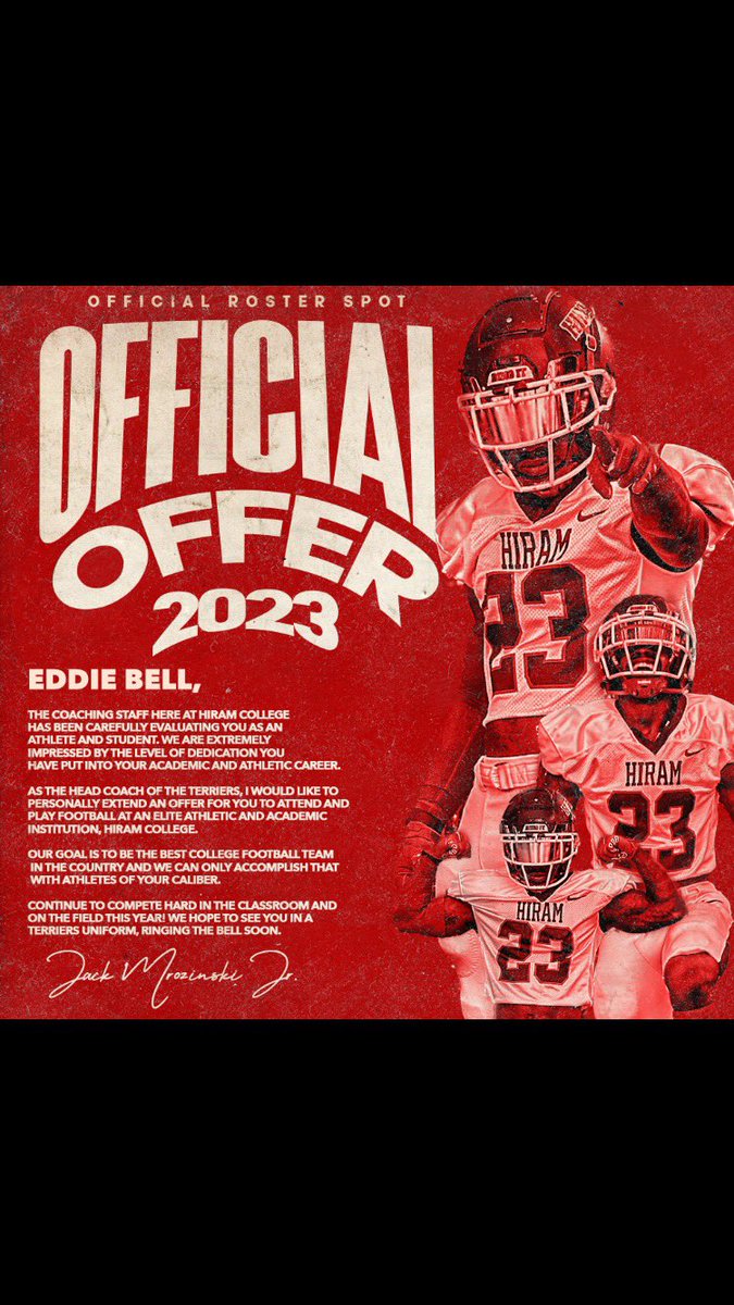 After a great talk with <a href="/Coach_Mro/">Coach Mro</a> I’m glad to say I’ve received an offer from Hiram football!!