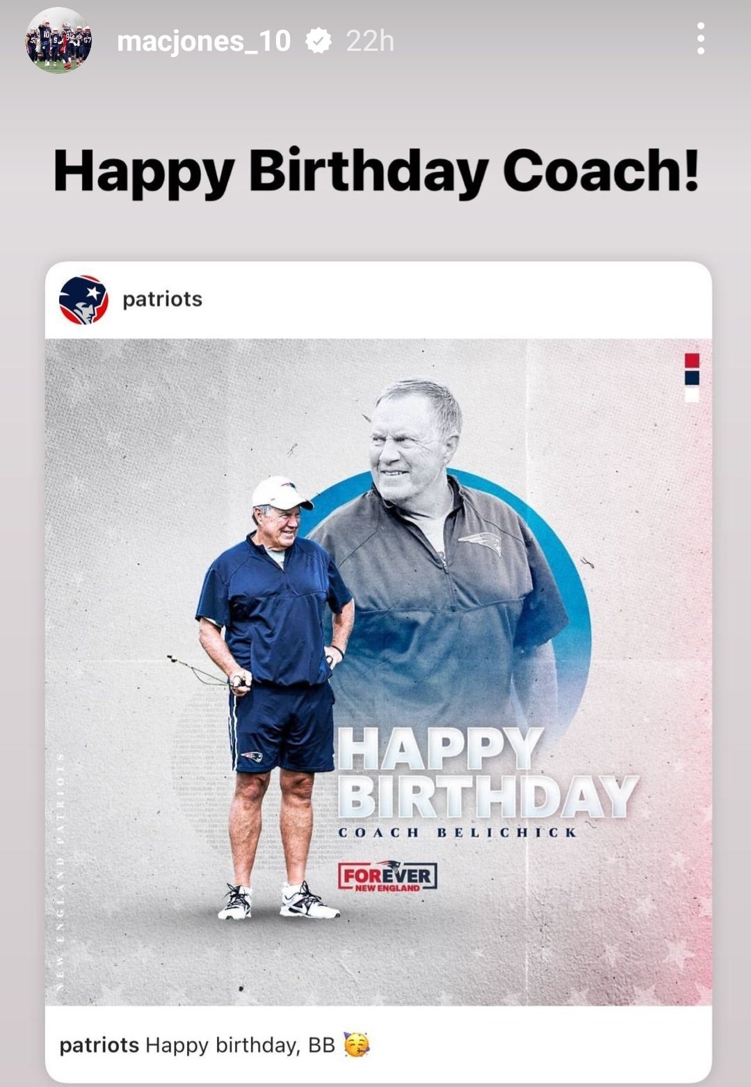 Is the beef fake news? Mac Jones wishes Bill Belichick a happy birthday on Instagram. 