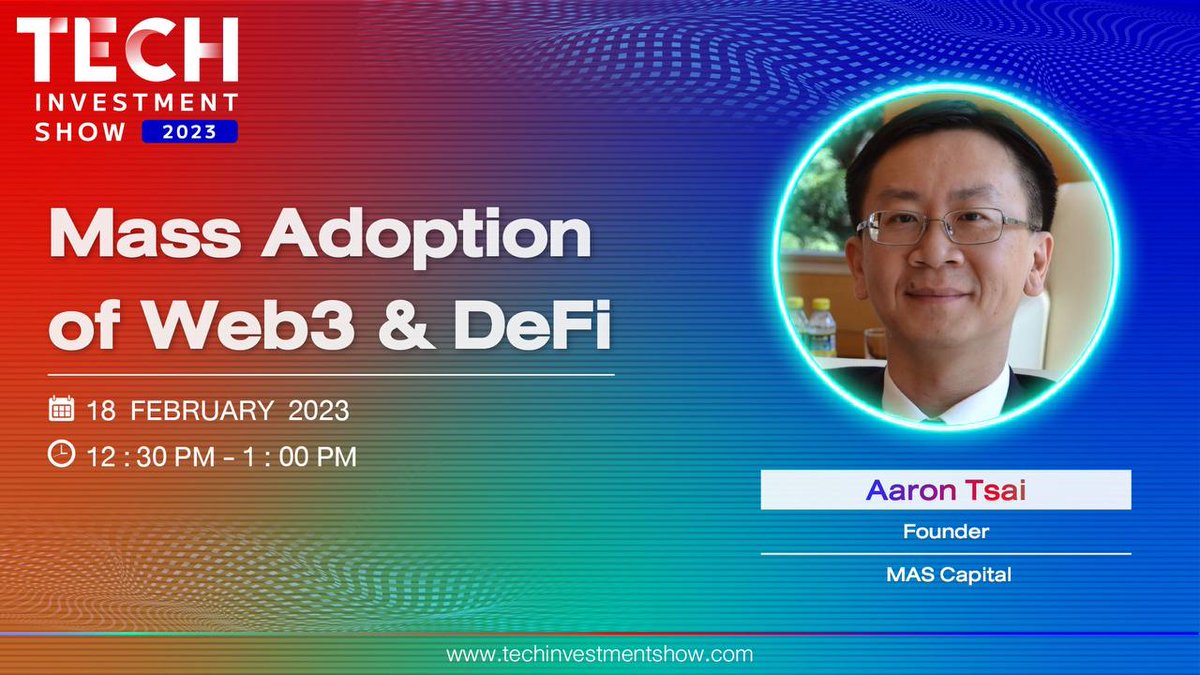 2023年4月17日 “Web3的大眾化使用和去中心化金融” - 蔡逸群在曼谷TECH Investment Show 2023主題演講

主題演講視頻: v.ixigua.com/AoactFe/

主題演講幻燈片：…ce-dune-06a07ff10.azurestaticapps.net/file/Mass%20Ad…

主題演講文本中文翻译：…ce-dune-06a07ff10.azurestaticapps.net/file/Mass%20ad…