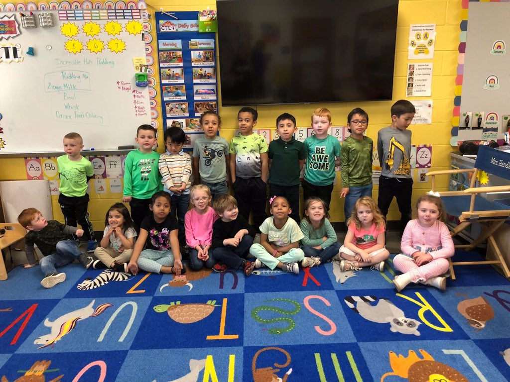 HandleyCTEClass's tweet image. We wore green today and made green pudding. It was delicious!