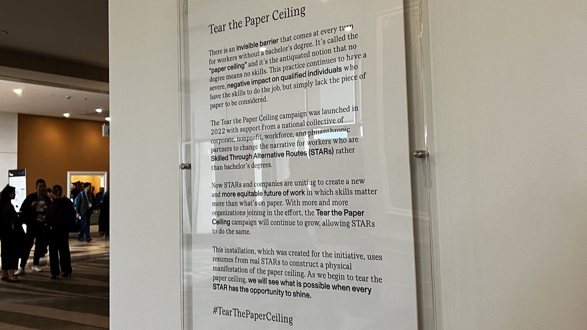 Workers with experience, #skills, and diverse perspectives are being held back by a silent barrier - the lack of a bachelor's degree. How can we change that? Read more here: tearthepaperceiling.org 
And if you're at #ASUGSV this week, stop by the #TearThePaperCeiling sculpture.