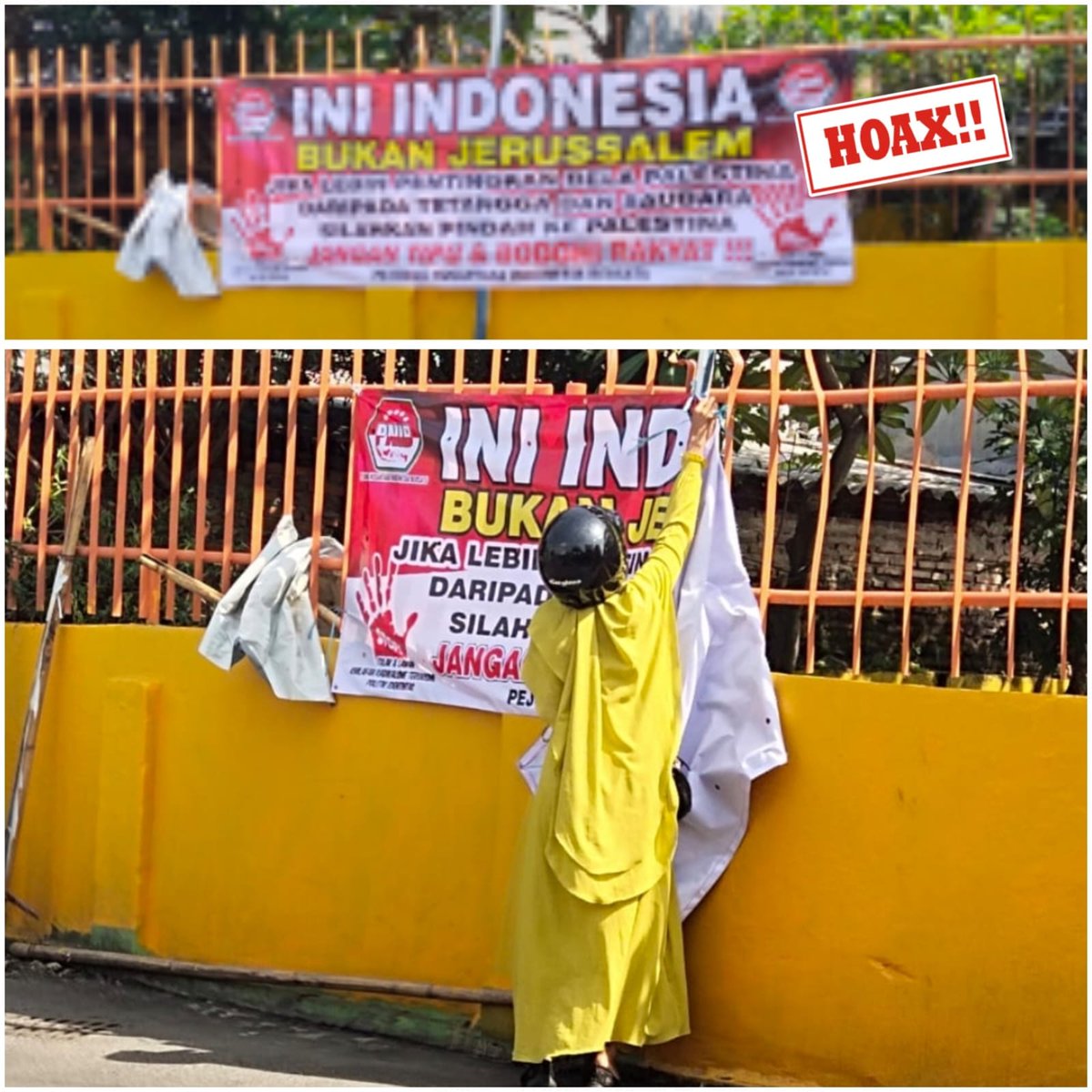Ibu2 di surabaya membredel spanduk ujaran kebenncian..Maaf yaa.. sekali lagi spanduk2 ujaran kebencian dari pihak sebelah kami bredel.. jgn kotori demokrasi kita dg hoax dan fitnah. Yuks kita ajari masy kita dg pendidikan politik yg santun dan beretika.