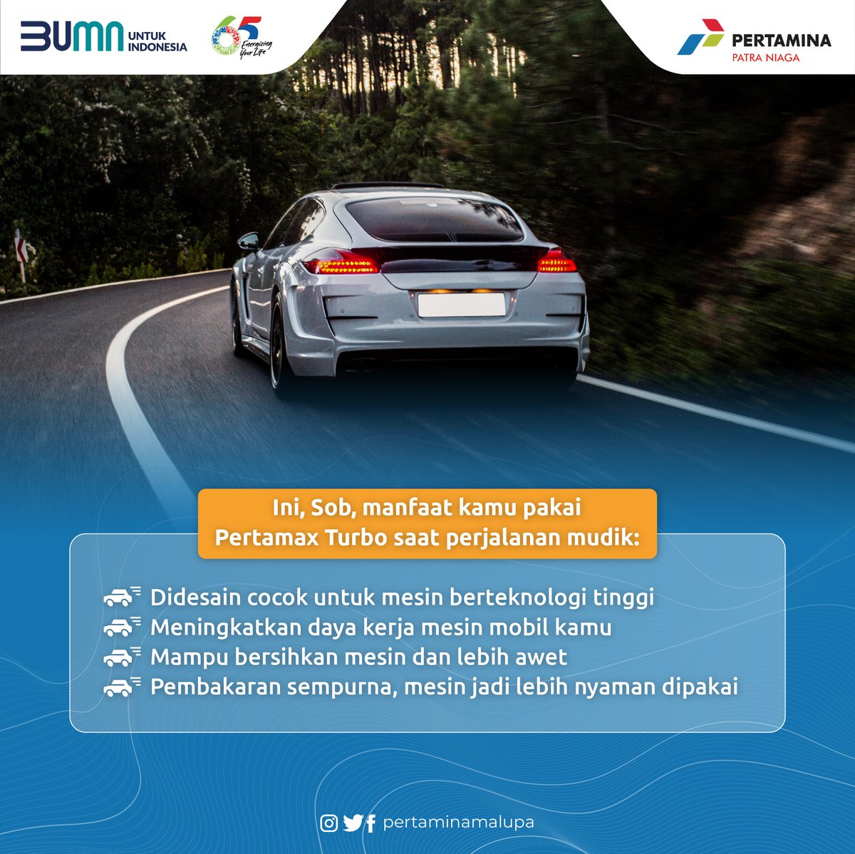 pertaminamalupa's tweet image. Jangan sampai performa kendaraan yang kurang oke jadi penghambat mudik kamu, Sob!

#tipsmudik #EnergizingYourLife