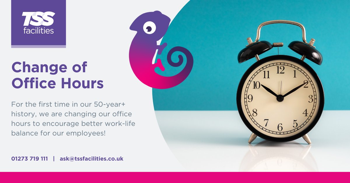Achieving a good #worklife balance is vital, so we are excited to announce that our office hours will be changing from 8:30-17:30 to 8:30-17:00 🕔

This means our teams can get an extra half hour with their families - it's the first time our hours have changed in our history! 😌