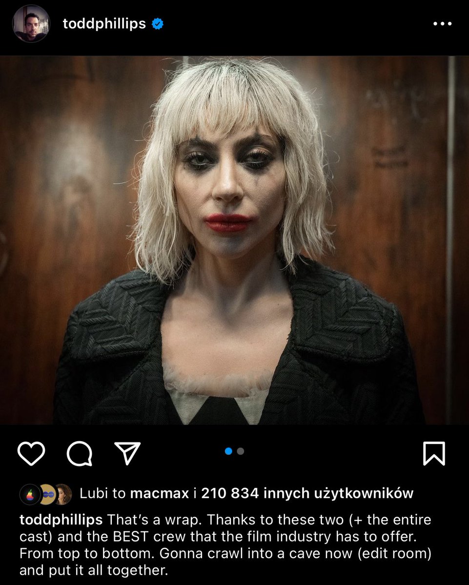 jazzowo's tweet photo. Todd Phillips oznajmił, ze zakończono realizację zdjęć do drugiej części Jokera. 
Teraz postprodukcja. Czekanko 😍 https://t.co/naUQ44Z5GX