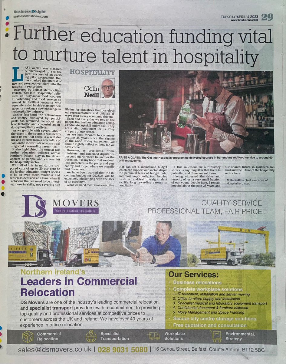 HospUlster's tweet photo. Further education funding vital to nurture talent in hospitality https://t.co/KtbiAD8Y63