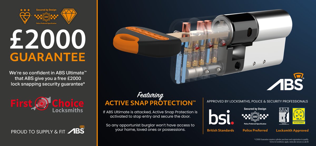 abs_secure's tweet image. #BestChoice from First Choice Locksmiths fitting ABS 3 Star Diamond grade security with patented Active Snap Protection. Precision engineered for super smooth operation. #ABSsecure #SmoothSafeSecure #ABSupgrader