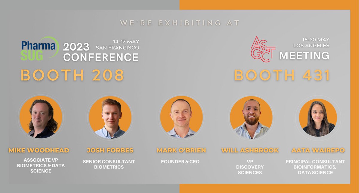 WarmanOBrien's tweet image. Exciting news! We&apos;re attending 2 conferences next month: @pharmasug 2023 in San Francisco for #StatisticalProgrammers and #Statisticians, and @ASGCTherapy Annual Meeting in LA for #Gene and #CellTherapy. Meet us at BOOTH 208 and 431, respectively. We can&apos;t wait to see you there!
