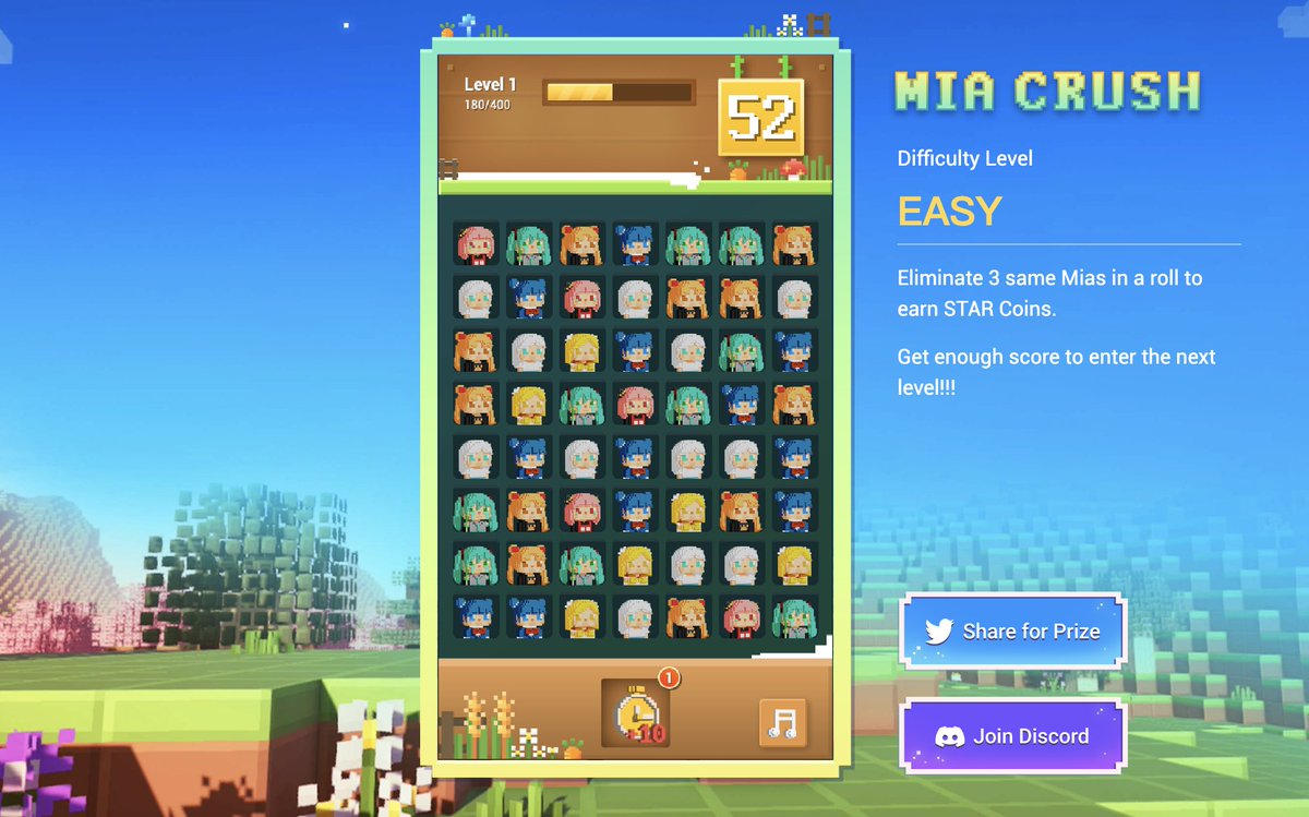 🎮Mia Crush is live NOW!!!
🌠It's time to #P2E $STAR Coins at mestar.me/game.html 
🌟Available on both PC and Mobile🚀🚀🚀
#P2EGame #P2Egaming #NFTGame #NFTGaming