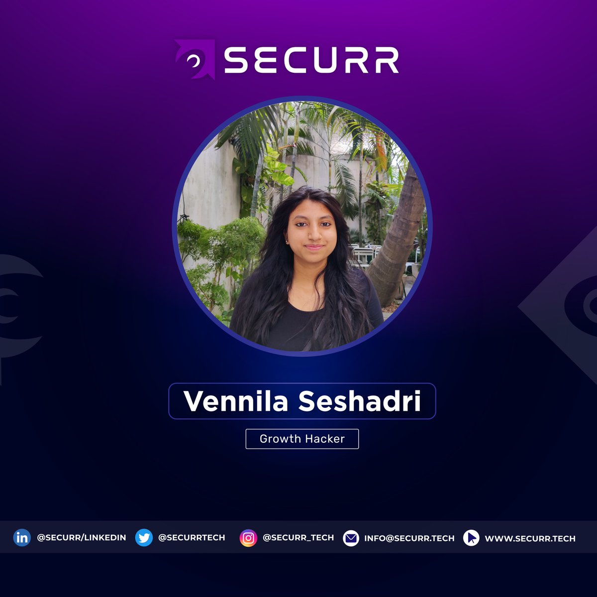 Securrtech's tweet image. Super excited for @VennilaSeshadri joining our team as a #GrowthHacker! We're ready to scale exponentially with her expertise 🔥