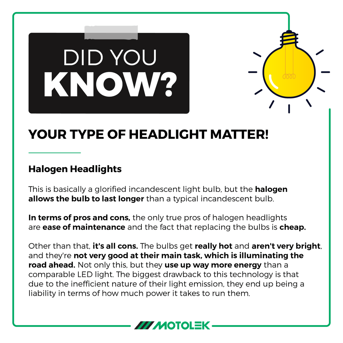 MotolekSa's tweet photo. The type of headlights on your vehicle matter - here's why⬇️ https://t.co/4kEkvDrTJE