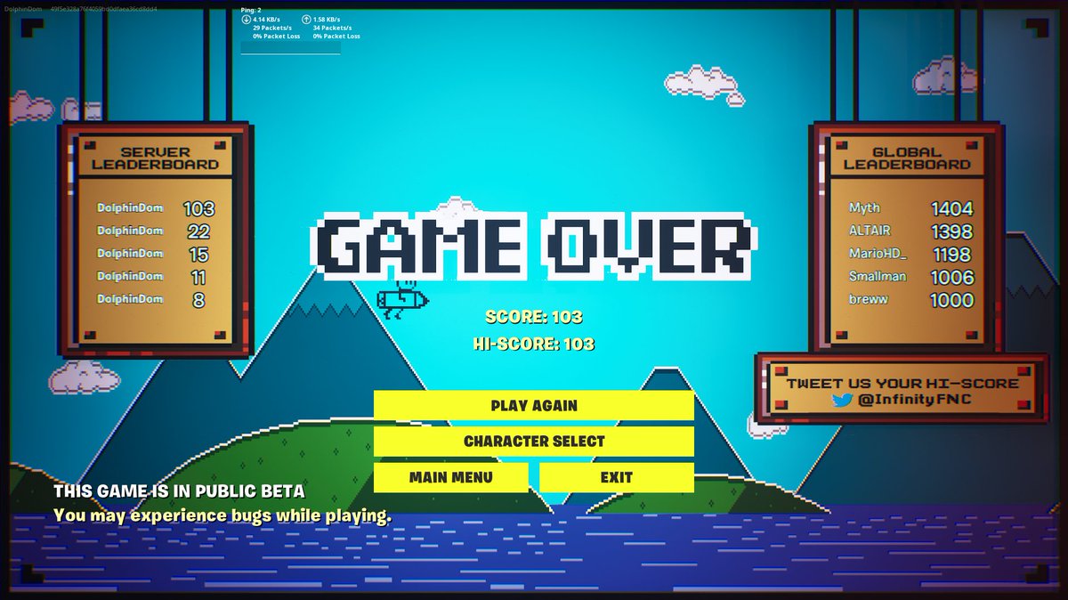 The Arcade: Droopy Flops - Patch Notes 🕹️
🔗: epicgames.com/fn/3638-6410-4…
#UEFN <a href="/FNCreate/">Fortnite Developers</a> 

- Server leaderboard added
- Global leaderboard added (Tweet us your hi-scores to be put on the board in our next update)
- Leaderboards now show on Game Over
- Fixed Console players getting