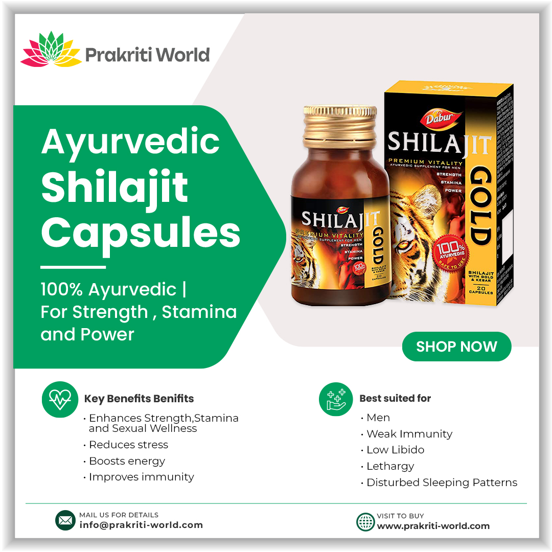 Dabur Shilajit Gold Capsule is an Ayurvedic capsule for men that helps boost strength, stamina and power. It helps boost vigour and vitality.

#shilajit #pureshilajit #ayurvedaindia #ayurveda #ayurvedicmedicine #ayurvedalifestyle #ayurvedicherbs #ayurvedahealth #prakritiworld