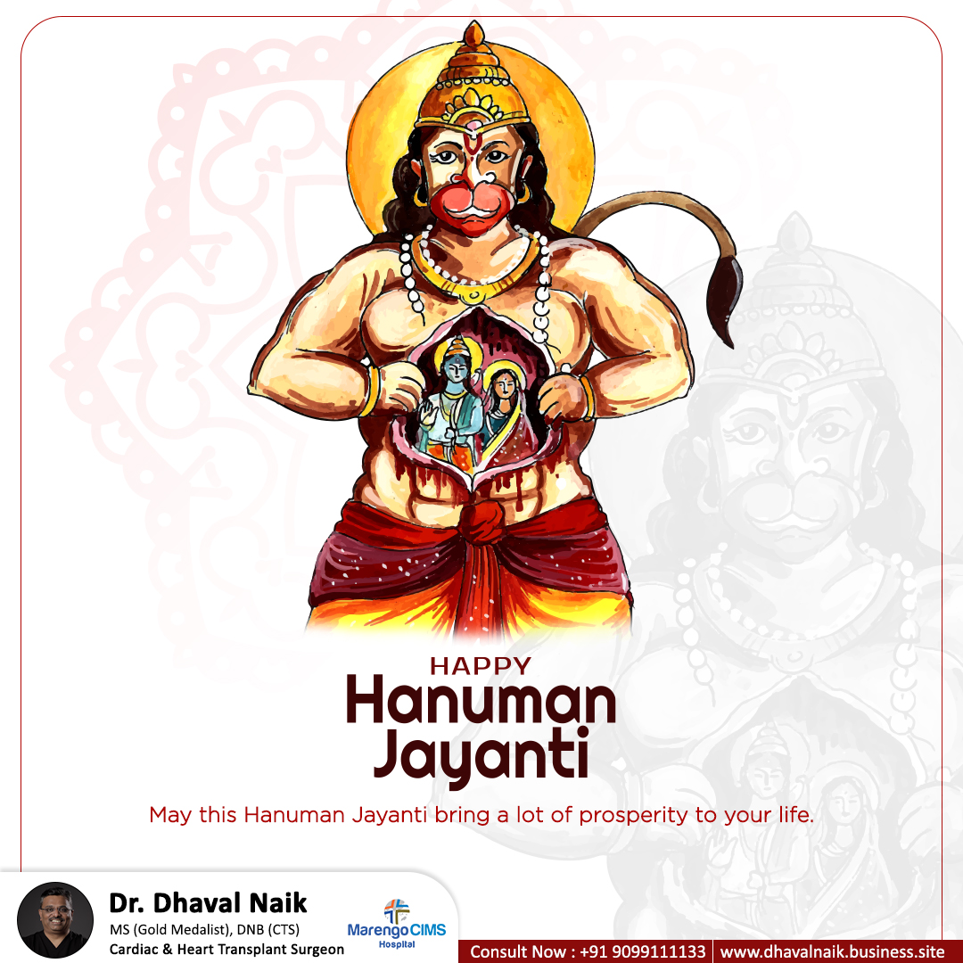 Wishing you all Happy Hanuman Jayanti. May Lord Hanuman showers his divine blessings on you and your family.

#hanumanjayanti #drdhavalnaik #cardiac #cardiacsurgeon #ahmedabad #gujarat #india #marengocims