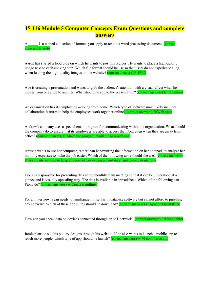 EllamSherry's tweet image. IS 116 Module 5 Computer Concepts Exam Questions and complete answers #computerconcepts 
 fliwy.com/item/365441/is…