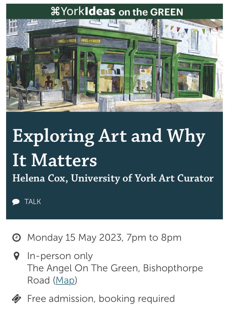 HelenaCurator's tweet photo. I’m so looking forward to this! Come and join us for free on May 15 when I’ll talk about @UniOfYork’s amazing Art Collection and the transformative power of art on campus, in the city and in our lives in general! So grateful to @JoanConcannon for the idea!
#UoYArt @ArtAtYork https://t.co/MuRELj6EqK